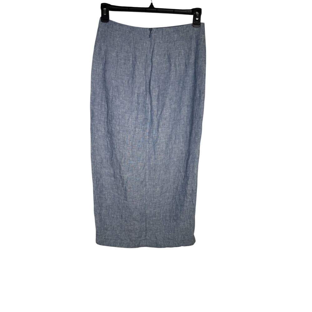 LOFT Linen Midi Skirt Size 2 Blue Botton Front Slit Summer Coastal Minimalist - Picture 8 of 12